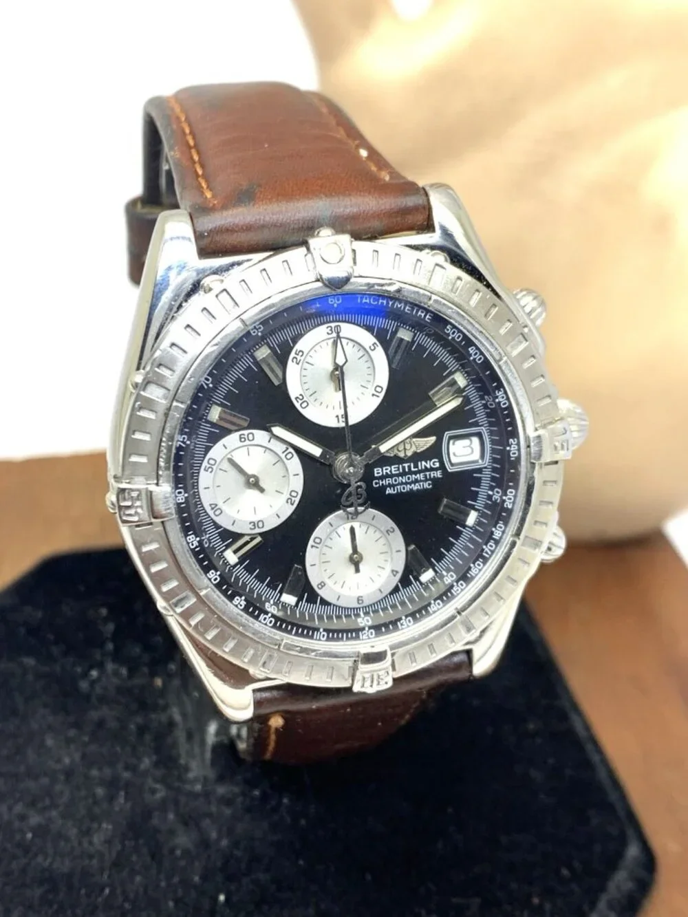 Breitling Men's Watch A13352 Swiss Automatic Chronograph Black Dial Leather 40mm